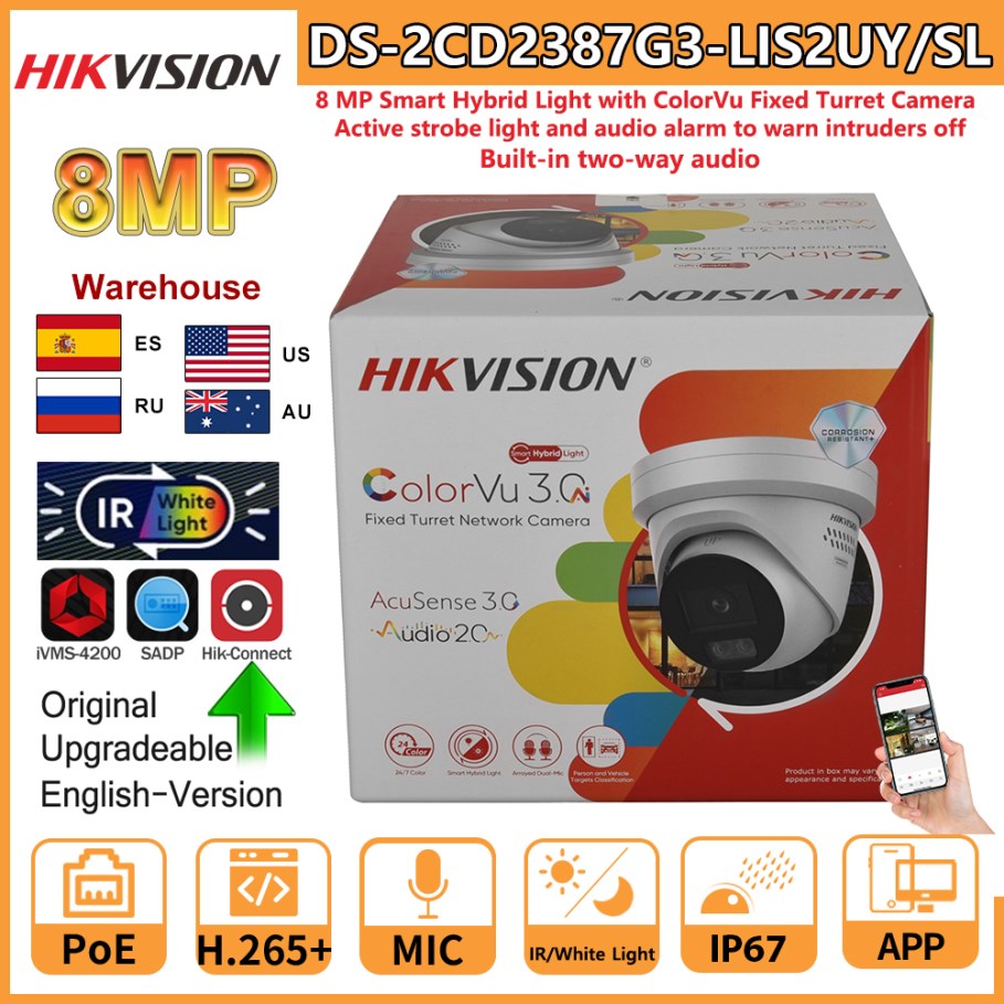 Home Security Hikvision - Hikvision 8MP IP Camera DS-2CD2387G3-LIS2UY/SL Smart