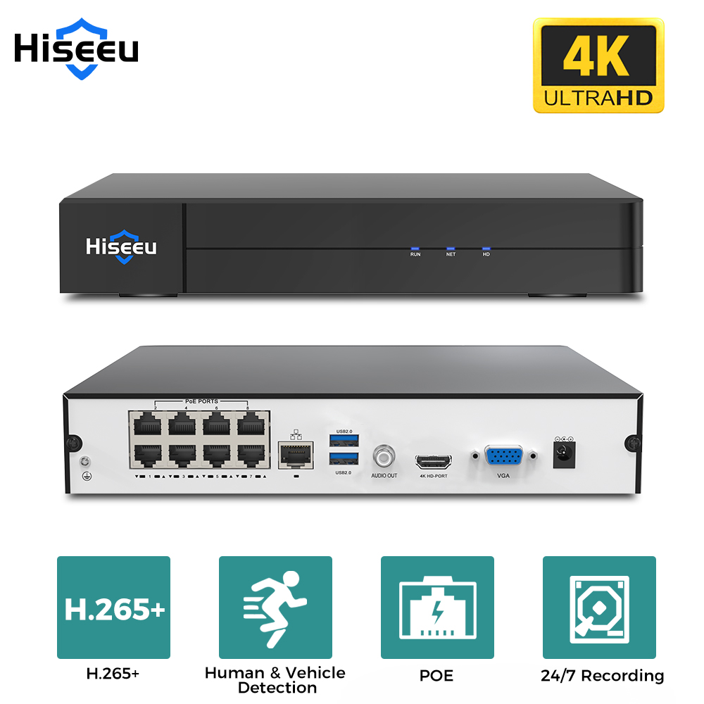 Home Security With Camera - Hiseeu 8CH 4K PoE NVR Network