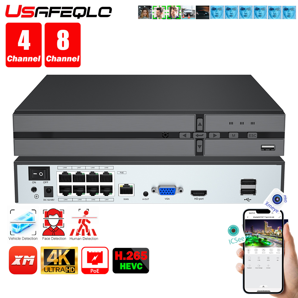 Home Security With Camera - Face detection H.265 8ch*4K 4ch/8ch PoE